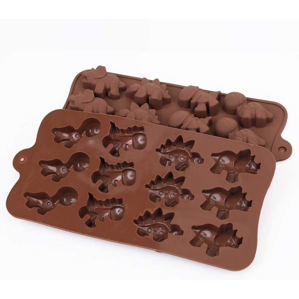 12-håls dinosaurie chokladformar, set med 4, non-stick silikon