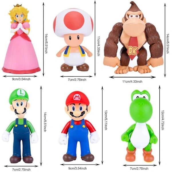 Super Mario Bros figurer för heminredning, tecknad modelldocka, leksaker, tårtdekorationer, samlarföremål, presenter E,A