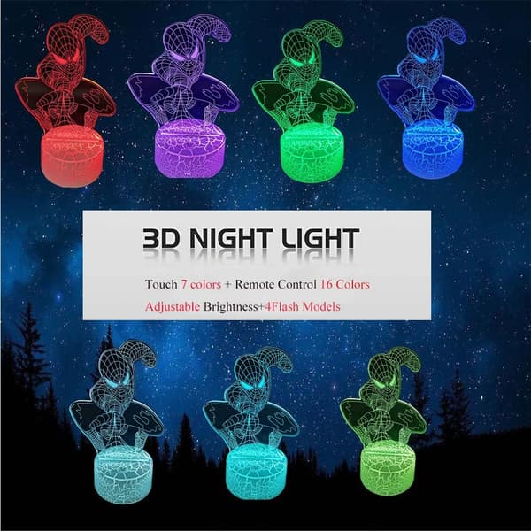 Spiderman 3D LED Illusion Natlampe 16 Farveskiftende Bordlampe