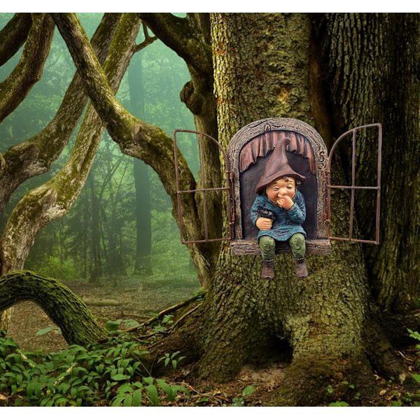 Puutarhan kääpiöpatsas, Elf Out The Door Tree Hugger -5.9 tuumaa, hauska puutarhan puun koriste, terassin pihan nurmikon verannan koriste