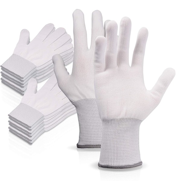 6 Par Vita Nylon Arbetshandskar, Sömlösa Halksäkra Passande Handskar