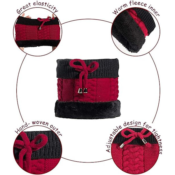 Hatt, hansker, skjerf og ansiktsmaske-sett for kvinner, damer og jenter - Strikket Beanie