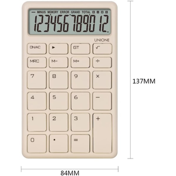 Beige tasku- ja pöytälaskukone kirkkaalla LCD-näytöllä, DXGHC