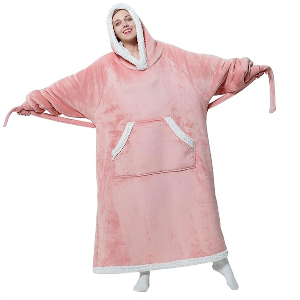 Stor Bärbar Filt Hoodie, Lång Sherpa Fleece Filttröja