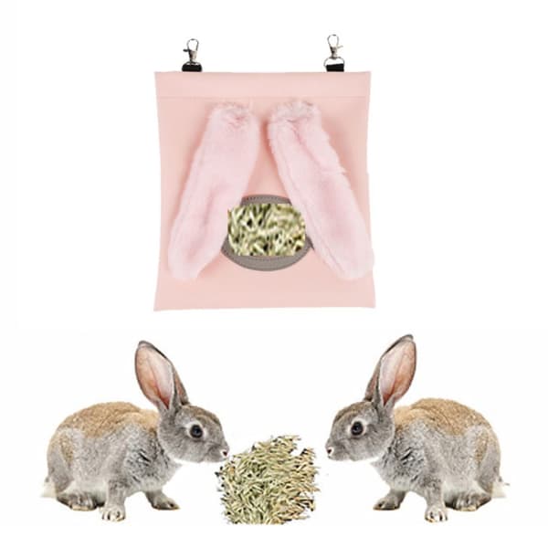 Kanin foderpose i imiteret læder, hængende pose med kanin form, pink, til hamsterfoder,