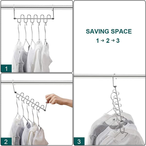 4 stk. Rustfrit Stål Tøjstativ Garderobe Organizer Magic Cloth