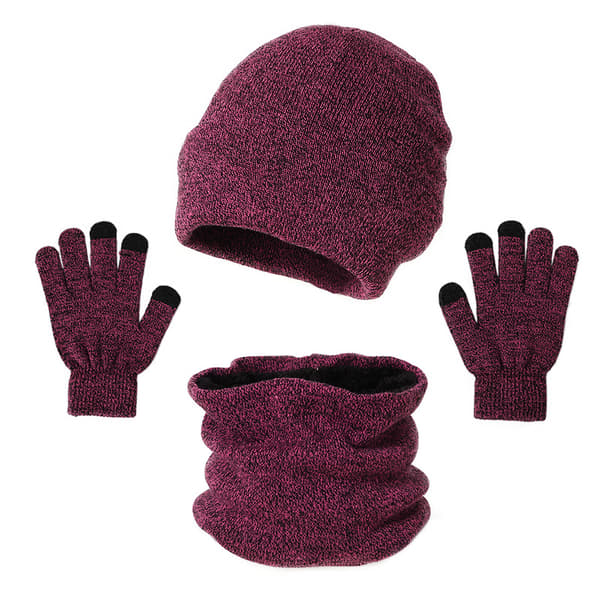 3-delt vinterhatt, skjerf og hansker sett for menn og kvinner, Beanie Glov