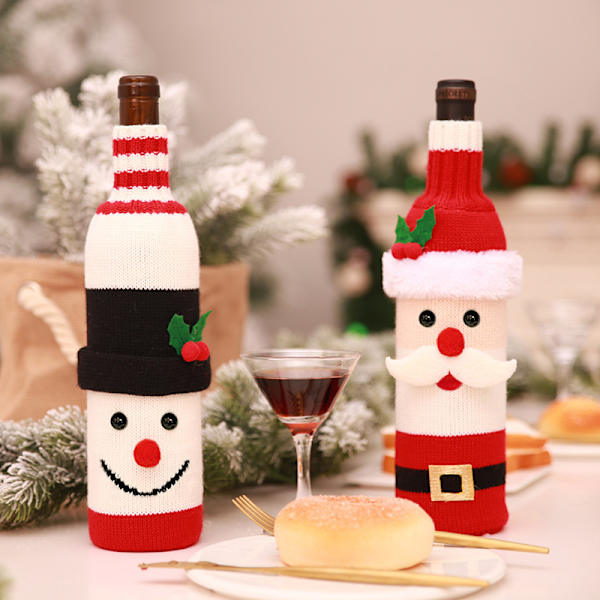2-pack juldekoration flaska set champagne rött vin fa