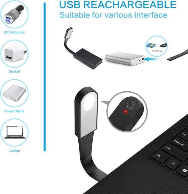 Leselys, USB-oppladbart leselys med berøringsføler