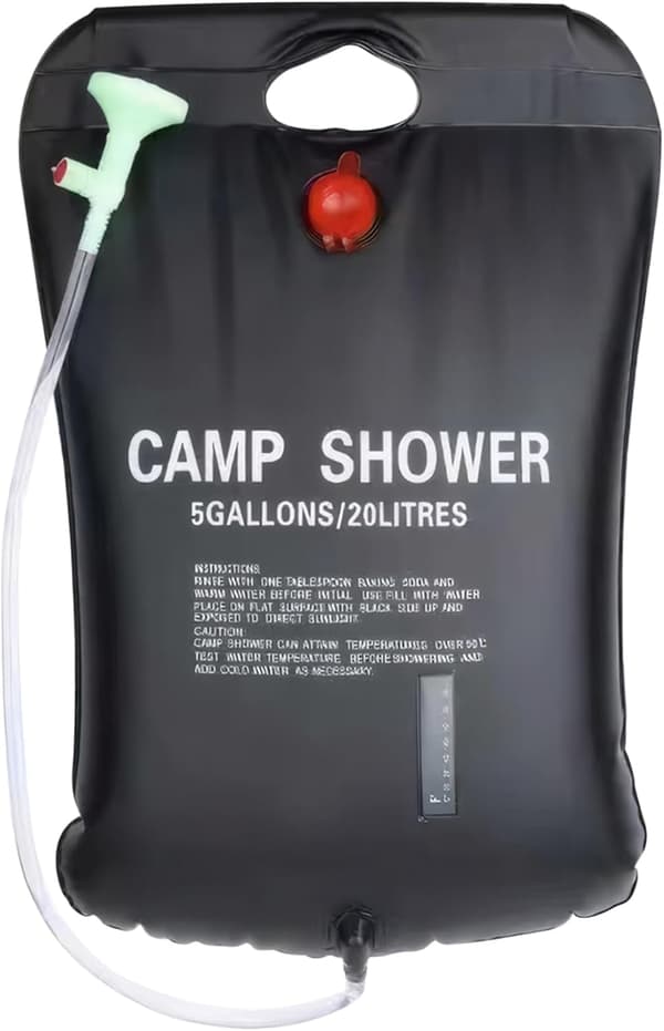 1 sæt solbruserpose, 20L solvarme campingbruserpose temperaturindikator varmt vand 40°C vandring klatring