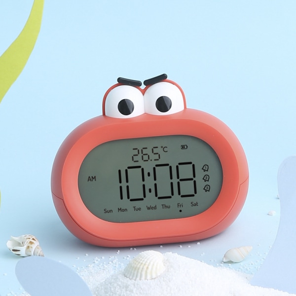 1 stycke röd söt digital väckarklocka för barn med nattljus, timer