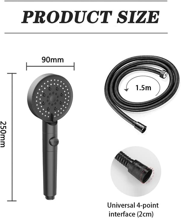 Dusjhode med 5 vannbesparende moduser, justerbart dusjhode, én knapp