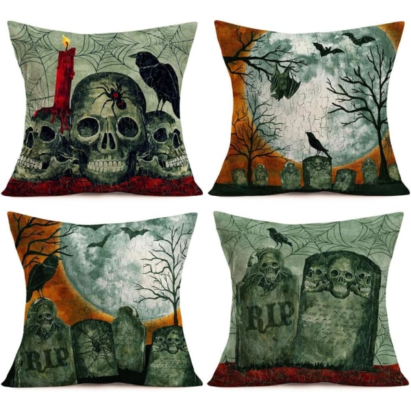 Set med 4 Vintage Halloween Kuddfodral Crimson Eve Utomhus