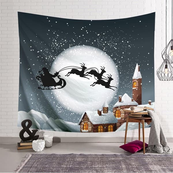 Färgglad Julstjärna Flygande Släde Design Väggbonad