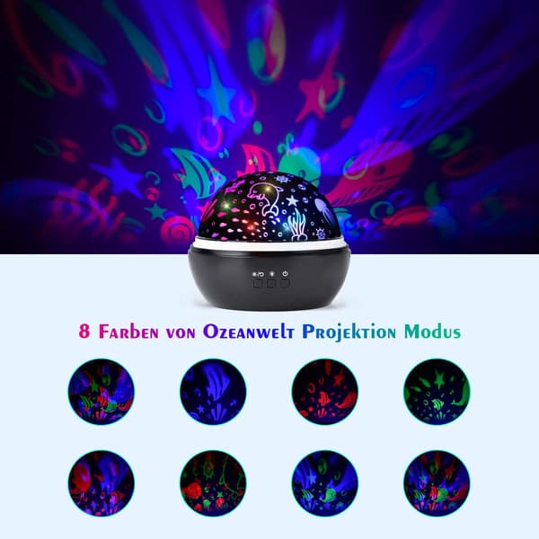 LED Stjernehimmel-projektor, Baby nattlys, 2 i 1 Havverden Pr