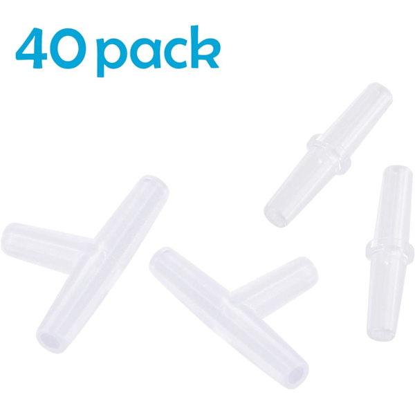 40 stykker Akvarium Luftventil Kobling Hvit Plast Inline Slange,