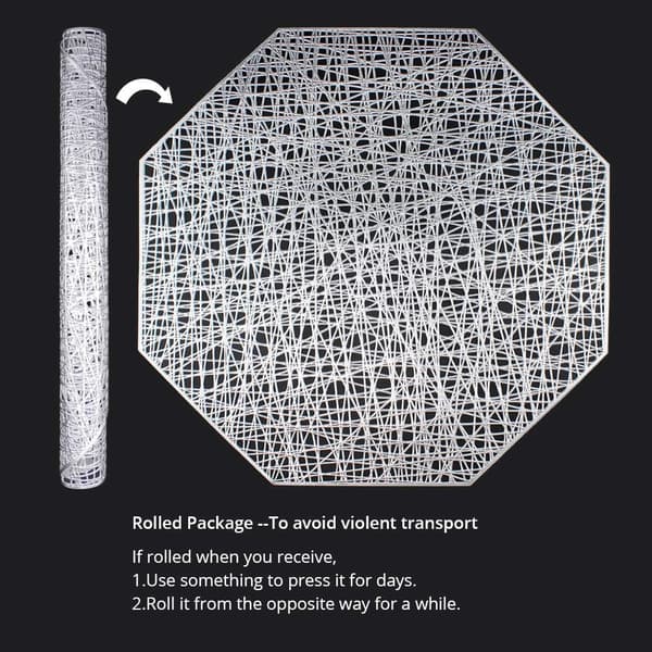 Silver åttkantiga platsmattor för middagsbord, set om 6, vinyl ta DXGHC