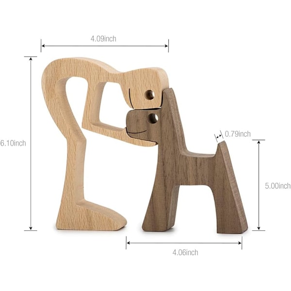 Unik gave håndskåret træ hund menneske statue figur skulptur hjemmekontor indretning, træ mand hund udskæring model A