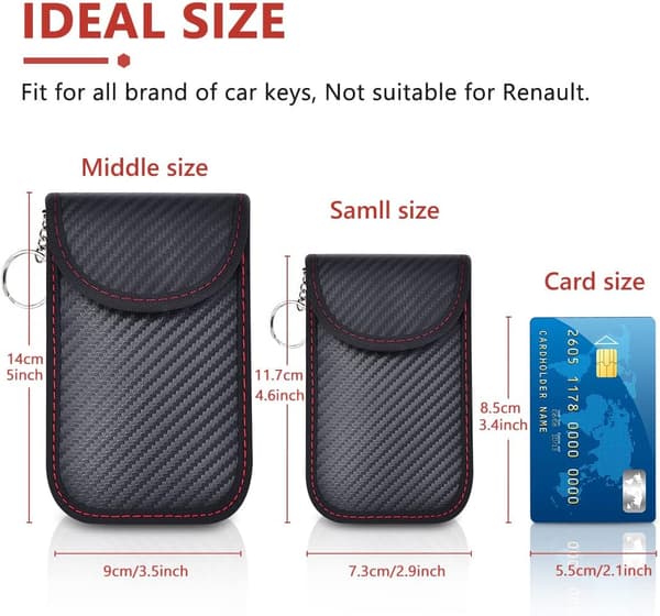 Pakke med 2 Mini Bærbare Anti-RFID Bilnøgle Etui, Anti-RFID Bilnøgle