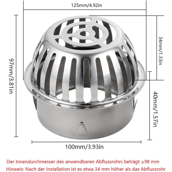 100mm Tagrende Filter Lavet af 304 Ø Rustfrit Stål Tagrende Beskyttelse