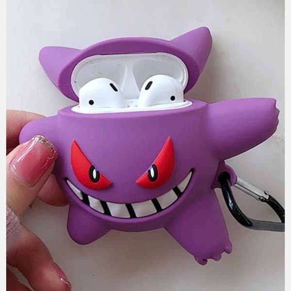 Bluetooth-headsetöverdrag 3D Lila Monster för Airpod-fodralvagn
