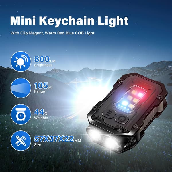 Mini-avaimenperä LED-taskulamppu, Ladattava, 800 Supertehokasta Lumenia
