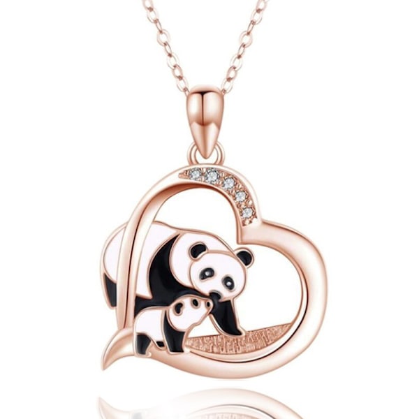 Halsband Söt Panda 925 Sterling Silver Hjärta Hänge (Roséguld)