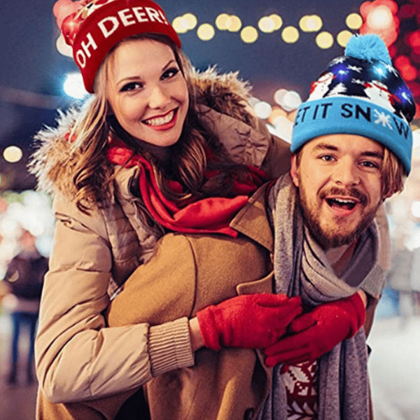 2 LED Julehatte, Julehatte Unisex strikket feriehat
