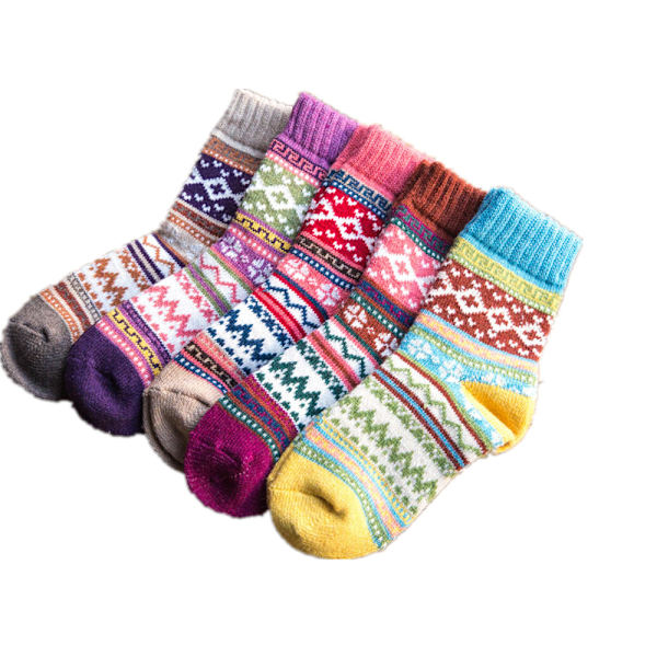 5 par Ullstrumpor Dam Stickade Varma Casual Ull Crew Vinter Kvinnor