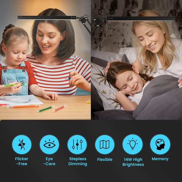 LED Skrivebordslampe, BIENSEN 14W Foldbar Arkitekt Skrivebordslampe med Klips