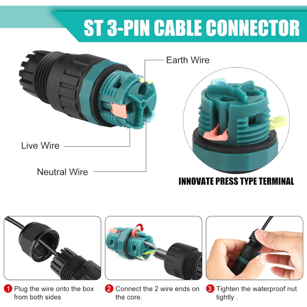2 kpl IP68 vedenkestäviä sähköliittimiä - 3-napainen vedenkestävä