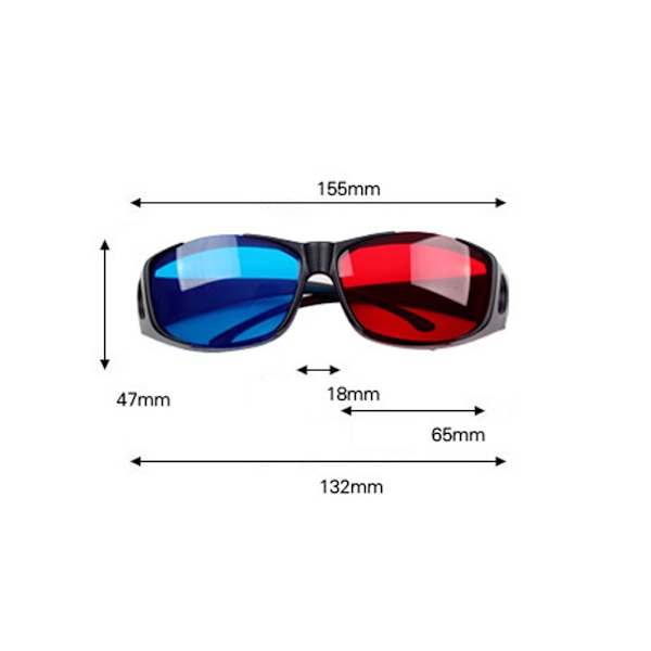 2 stycken 3D-filmspelglasögon 3D röd-blå glasögon för 3D-filmer spel, 3D-tittarglasögon (svart)