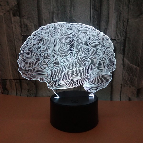 3D Hjärna Illusion Bordlampa LED 7 Färger Bytbar Nattlampa
