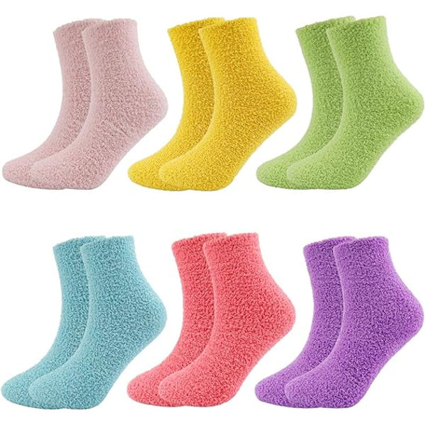 6 Par Damsockor i Fleece för Kvinnor, Vintersockor Tofflor S DXGHC
