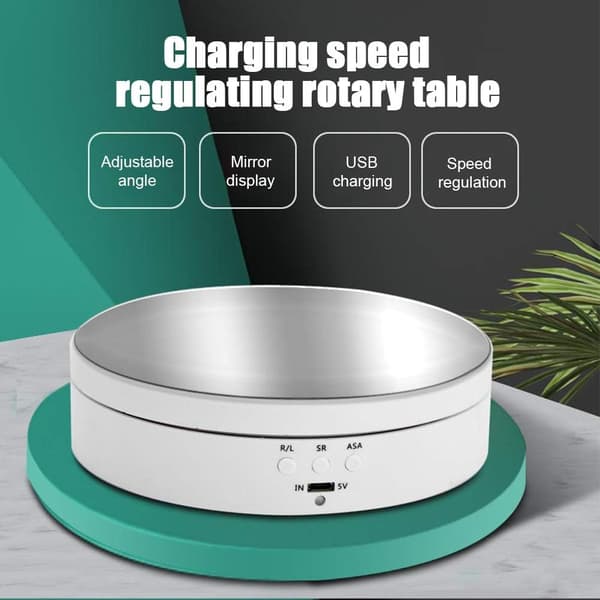 Roterende Visningsstativ, 360 Grader, 3 Hastigheter, USB-Lader, 5.43\"