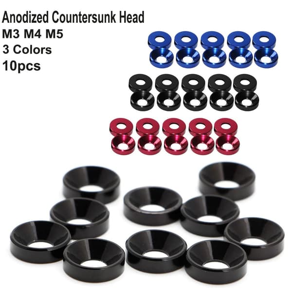 10 x M4 Anodiserte Aluminium Senket Hode Motorrom Bumper Cup