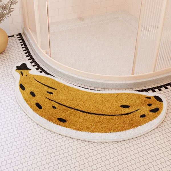 Badeværelsesmåtte i halvbueform med bananmønster til udenfor bruseniche - vandabsorberende