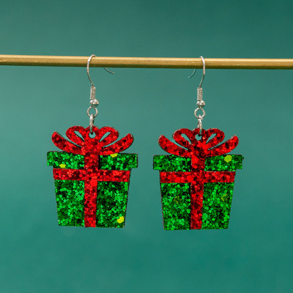 Örhängen i PU-läder med glitter, julklappslåda, glitterörhängen