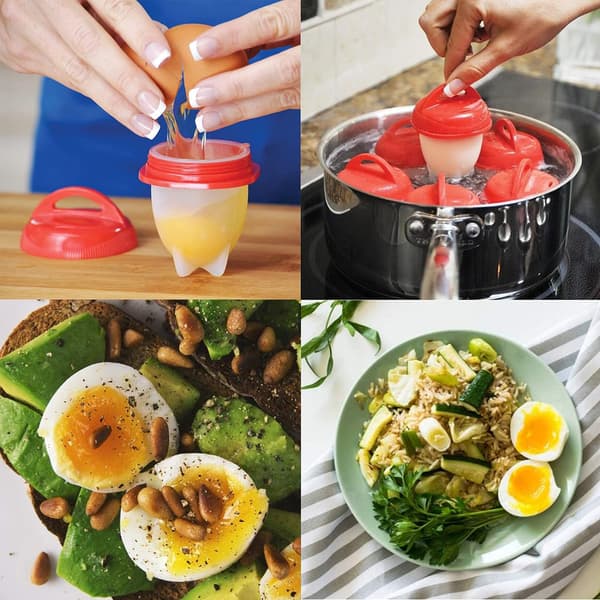 Sett med 6 silikon-egg for å koke egg i skall og annet