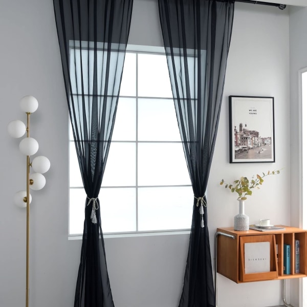 Sheer Voile Window Treatment Rod Pocket Curtain Panels for Kitche