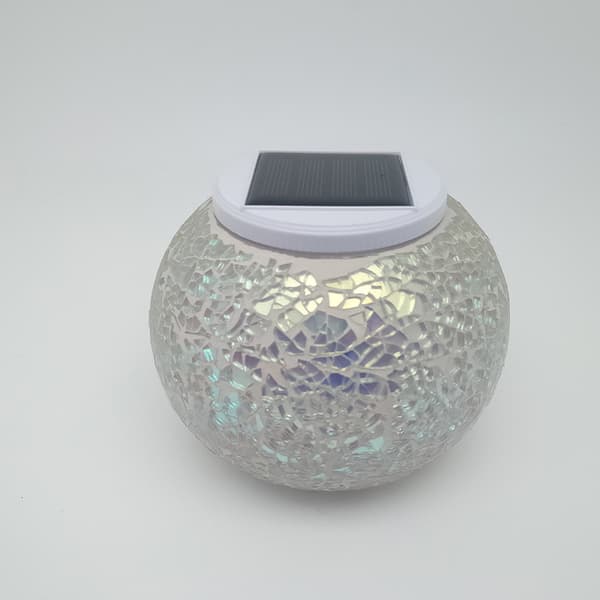 Solcelle glas kugle bordlampe misfarvet solmosaik revnet glas
