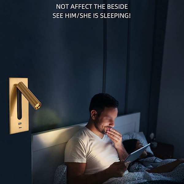 Läslampa LED Sänggavellampa Dold Strömbrytare Sängbordlampa, USB