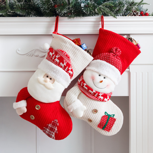 2 pcs of Christmas stockings red and white knitted old man snowma