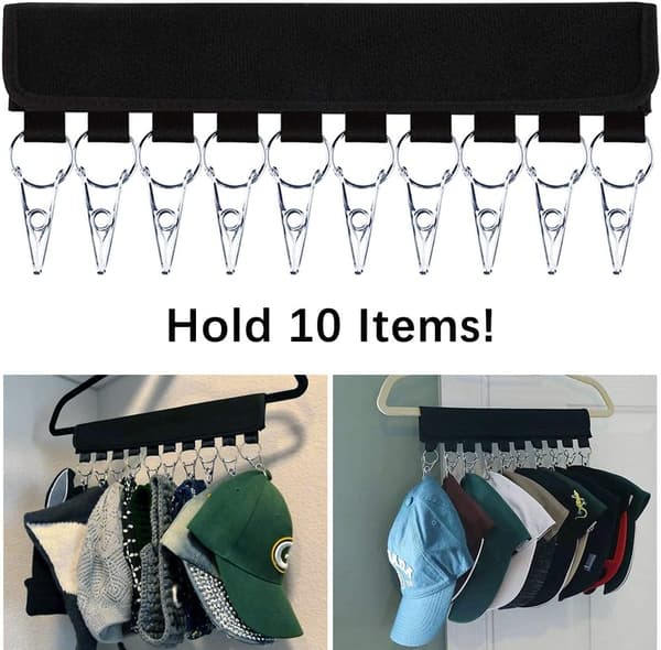 Hatt-oppbevaringshengeren, 10 rustfrie klips for skap, hatter, skjerf
