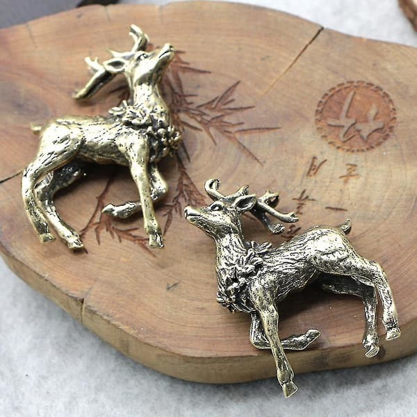 2 st Brons Hjortstaty Mini Bronsstaty Miniatyr Tillbehör DXGHC