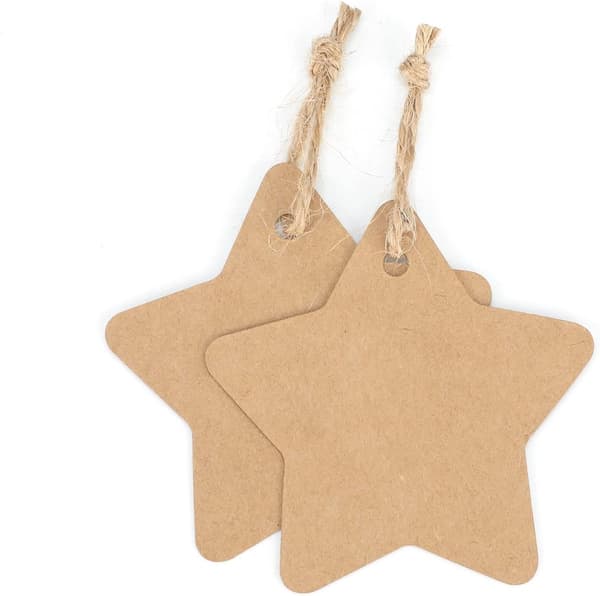 Presentkort i Kraftpapper, Stjärnformad, 6cm, för Jul/Bröllop/Födelsedag