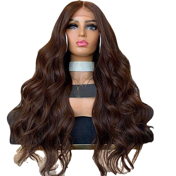 Kvinnors peruk brun halvdelad peruk stor våg långt hår lockigt hår c