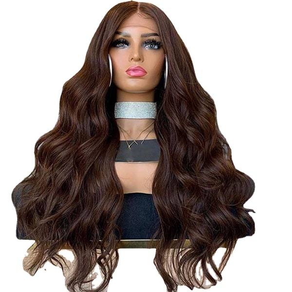 Women's wig brown half-parted wig big wave long hair curly hair c