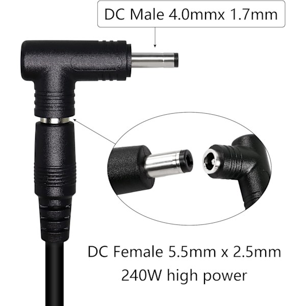 2 stk DC strømforsyningadapter, 90 graders vinkel DC-adapter 4,0 mm x 1,7 DXGHC