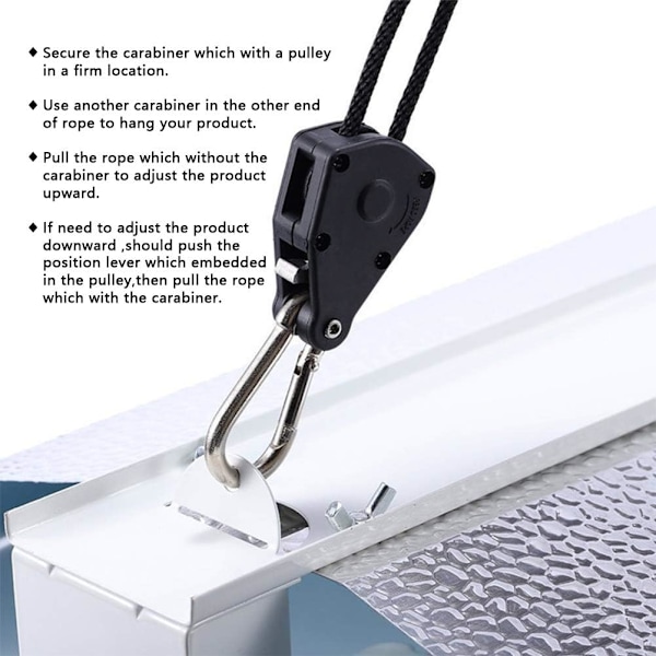 4 st Ratchet-rep med krokar för lampa eller växter, justerbar längd